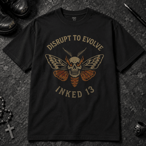 Disrupt To Evolve T-shirt - Black - S - Inked 13 - Unisex alternative tattoo apparel.