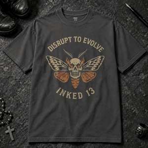Disrupt To Evolve T-shirt - Graphite - S - Inked 13 - Unisex alternative tattoo apparel.