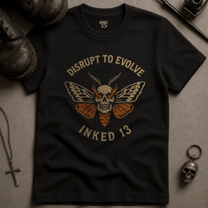 Disrupt To Evolve T-shirt (New Style) - Black - S - Inked 13 Ltd Unisex alternative tattoo apparel