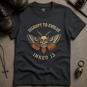 Disrupt To Evolve T-shirt (New Style) - Graphite - S - Inked 13 Ltd Unisex alternative tattoo apparel