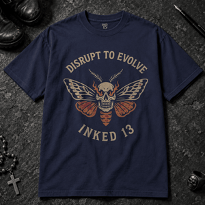 Disrupt To Evolve T-shirt - True Navy - S - Inked 13 - Unisex alternative tattoo apparel.
