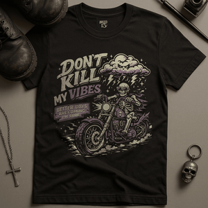 Don't Kill My Vibes Bike T-Shirt - Black - S - Inked 13 Ltd Unisex alternative tattoo apparel