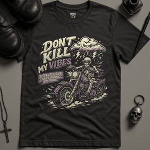 Don't Kill My Vibes Bike T-Shirt - Dark Grey - S - Inked 13 Ltd Unisex alternative tattoo apparel