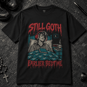 Earlier Bedtime T-shirt - Black - S - Inked 13 - Unisex alternative tattoo apparel.