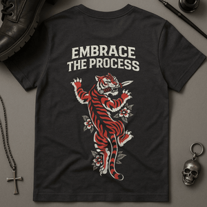 Embrace The Process Tiger T-Shirt - Dark Grey - S - Inked 13 Ltd Unisex alternative tattoo apparel