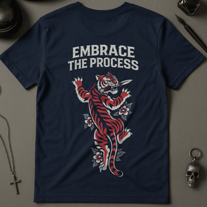 Embrace The Process Tiger T-Shirt - Navy - S - Inked 13 Ltd Unisex alternative tattoo apparel