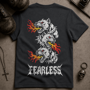 Fearless Fiery Dogs T-shirt - Graphite - S - Inked 13 Ltd Unisex alternative tattoo apparel