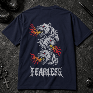 Fearless Fiery Dogs T-shirt - True Navy - S - Inked 13 - Unisex alternative tattoo apparel.