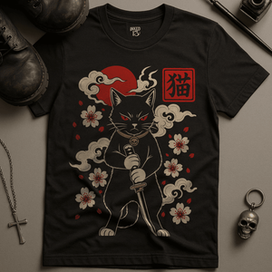 Fierce Japanese Cat T-Shirt - Black - S - Inked 13 Ltd Unisex alternative tattoo apparel