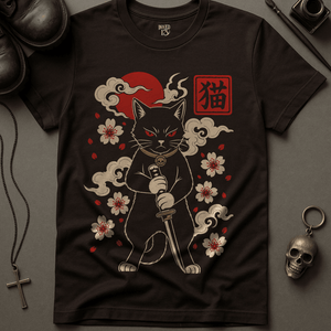 Fierce Japanese Cat T-Shirt - Brown - S - Inked 13 Ltd Unisex alternative tattoo apparel