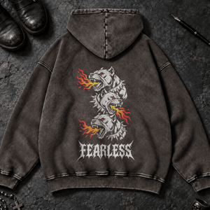 Fiery Demon Dogs Washed Hoodie - Black Beauty - S - Inked 13 - Unisex alternative tattoo apparel.