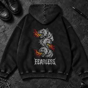Fiery Demon Dogs Washed Hoodie - Black Beauty - S - Inked 13 - Unisex alternative tattoo apparel.