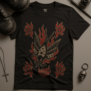 Fiery Swallow Tattoo T-Shirt - Black - S - Inked 13 Ltd Unisex alternative tattoo apparel