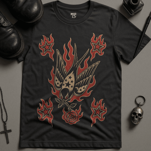 Fiery Swallow Tattoo T-Shirt - Dark Grey - S - Inked 13 Ltd Unisex alternative tattoo apparel