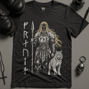 Freyja Norse T-Shirt - Dark Grey - S - Inked 13 Ltd Unisex alternative tattoo apparel