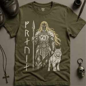 Freyja Norse T-Shirt - Military Green - S - Inked 13 Ltd Unisex alternative tattoo apparel