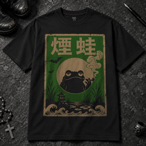 Frog Japanese Poster T-shirt - Black - S - Inked 13 - Unisex alternative tattoo apparel.