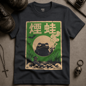 Frog Japanese Poster T-shirt - Graphite - S - Inked 13 Ltd Unisex alternative tattoo apparel