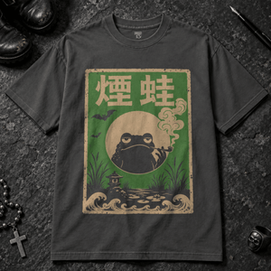 Frog Japanese Poster T-shirt - Graphite - S - Inked 13 - Unisex alternative tattoo apparel.