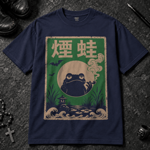 Frog Japanese Poster T-shirt - True Navy - S - Inked 13 - Unisex alternative tattoo apparel.