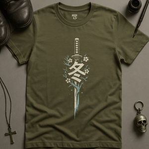 Frozen Samurai Sword T-Shirt - Military Green - S - Inked 13 Ltd