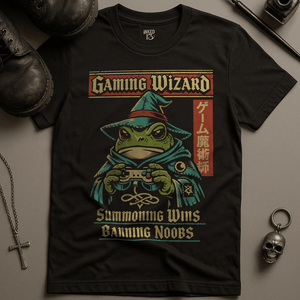 Gaming Wizard Frog T-Shirt - Black - S - Inked 13 Ltd