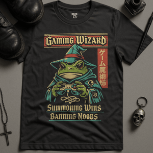 Gaming Wizard Frog T-Shirt - Dark Grey - S - Inked 13 Ltd