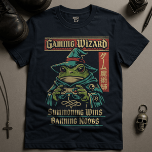 Gaming Wizard Frog T-Shirt - Navy - S - Inked 13 Ltd