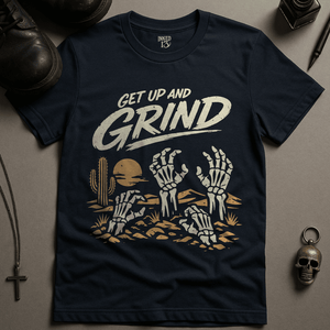 Get Up And Grind T-Shirt - Navy - S - Inked 13 Ltd Unisex alternative tattoo apparel