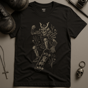 Ghostly Samurai Skater T-Shirt - Black - S - Inked 13 Ltd