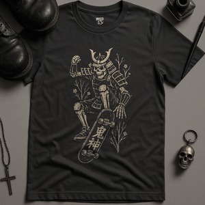 Ghostly Samurai Skater T-Shirt - Dark Grey - S - Inked 13 Ltd