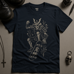 Ghostly Samurai Skater T-Shirt - Navy - S - Inked 13 Ltd