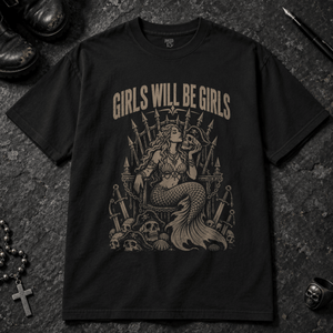 Girls Will Be Girls T-shirt - Black - S - Inked 13 - Unisex alternative tattoo apparel.