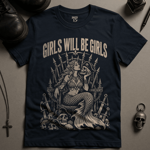 Girls Will Be Girls T-Shirt - Navy - S - Inked 13 Ltd Unisex alternative tattoo apparel