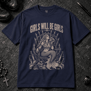 Girls Will Be Girls T-shirt - True Navy - S - Inked 13 - Unisex alternative tattoo apparel.