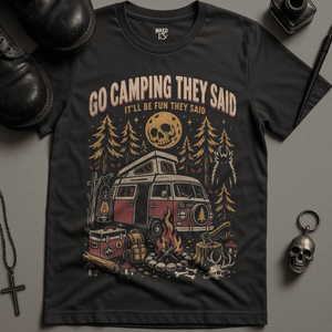 Go Camping They Said T-Shirt - Dark Grey - S - Inked 13 Ltd Unisex alternative tattoo apparel