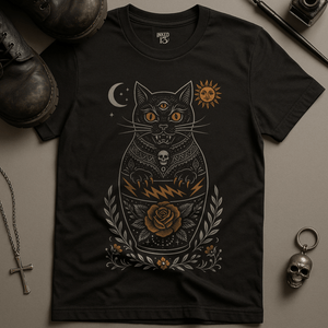 Gothic Cat Doll T-Shirt - Black - S - Inked 13 Ltd