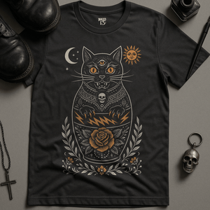 Gothic Cat Doll T-Shirt - Dark Grey - S - Inked 13 Ltd