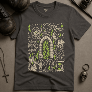 Gothic Doodle Art Scene T-shirt - Pepper - S - Inked 13 Ltd Unisex alternative tattoo apparel