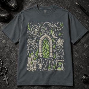 Gothic Doodle Art Scene T-shirt - Pepper - S - Inked 13 - Unisex alternative tattoo apparel.