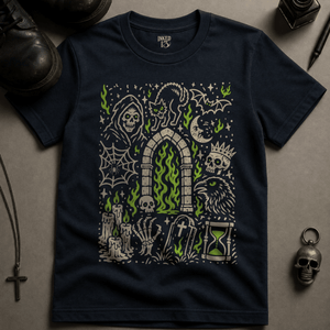 Gothic Doodle Art Scene T-shirt - True Navy - S - Inked 13 Ltd Unisex alternative tattoo apparel