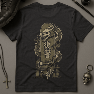 Gothic Dragon Skateboard T-Shirt - Dark Grey - S - Inked 13 Ltd