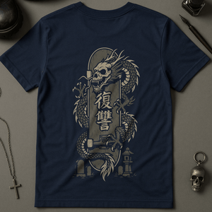 Gothic Dragon Skateboard T-Shirt - Navy - S - Inked 13 Ltd
