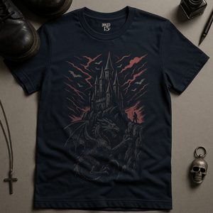 Gothic Dragon T-Shirt - Navy - S - Inked 13 Ltd