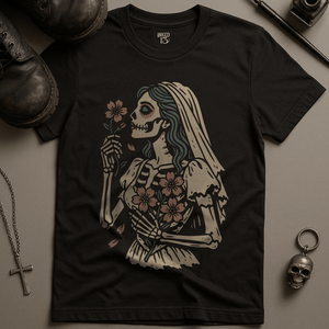 Gothic Floral Bride T-Shirt - Black - S - Inked 13 Ltd