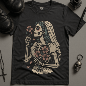 Gothic Floral Bride T-Shirt - Dark Grey - S - Inked 13 Ltd