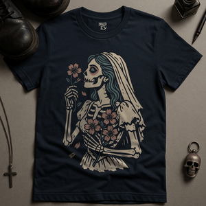 Gothic Floral Bride T-Shirt - Navy - S - Inked 13 Ltd