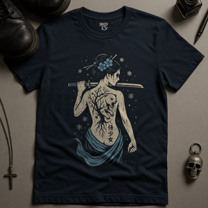 Gothic Icy Samurai T-Shirt - Navy - S - Inked 13 Ltd