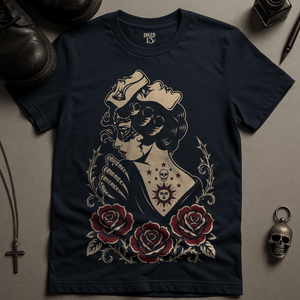 Gothic Masquerade Woman T-Shirt - Navy - S - Inked 13 Ltd Unisex alternative tattoo apparel
