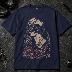 Gothic Masquerade Woman T-shirt - True Navy - S - Inked 13 - Unisex alternative tattoo apparel.
